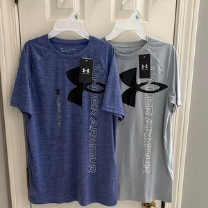 Bundle of 2 Under Armour Heather Blue and Light Gray Tees.. youth size XL